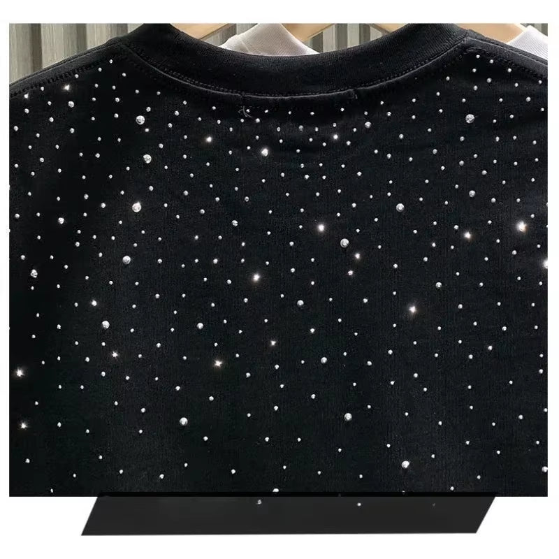 Summer Men Clothing Summer Rhinestone Rivet T-Shirt round Neck Casual T-Shirt Korean Version Men'S Short Sleeves Tee